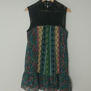 City Triangles Boho Laced Sleeveless Top And Floral Skirting High Laced Collar